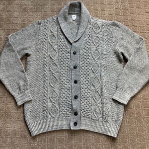 GAP Cable Knit Cardigan Sweater Mens XL Tall Gray Shawl Collar Fisherman Cotton